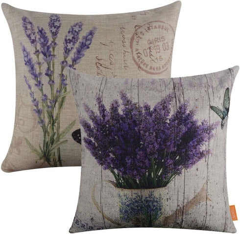 LINKWELL Pack of 2, Square Throw Pillow Covers Set Decorative Cushion Case for Sofa Bedroom Car Couch 18 x 18 Inch - French Country Purple Lavender Flower CC1038-1142