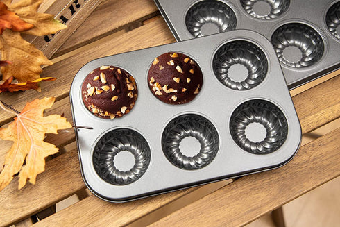 Mini Bund Cake pan, 6-Cavity Fluted Tube Cake Pan Brownie Bowl Pan Small Round Cake Mold Shortcake Pan for Baking Bavarois Brownie Cupcake Pudding Canele