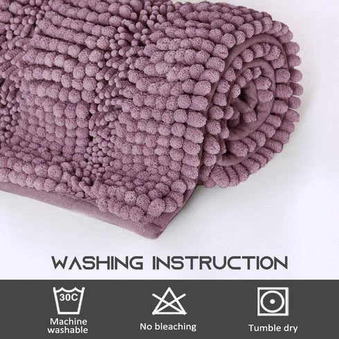 NICETOWN Bath Rugs Ultra Thick and Soft Texture Chenille Plush Striped Floor Mats Bath Rug with Non-Slip Backing Microfiber Hand Tufted Door Mat for Entryway (Mauve, Pack 2-20" x 32"/24" x 24" U)