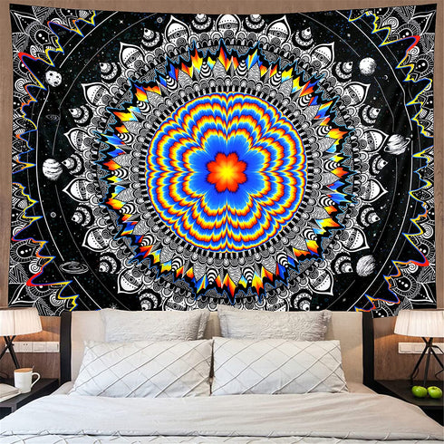 Trippy Mandala Tapestry Psychedelic Black and White Tapestry Hippie Celestial Space Tapestry Bohemian Boho Tapestry Wall Hanging for Living Room