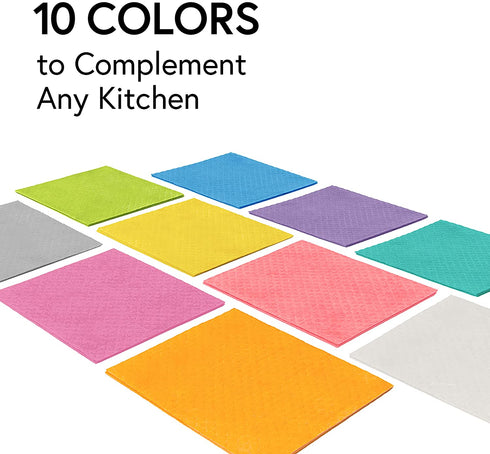 Swedish Wholesale Swedish Dish Cloths - 10 Pack Reusable, Absorbent Hand Towels for Kitchen, Counters & Washing Dishes - Cellulose Sponge Cloth - Eco Friendly Gifts - Assorted