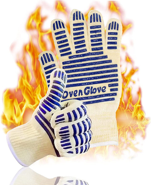 Oven Gloves, Heat Resistant 540 Degrees Grilling Gloves, Hot Surface Handler Non-Slip Silicone Oven Mitts with Fingers, BBQ Gloves for Cooking/Kitchen/Baking, Pack of 2