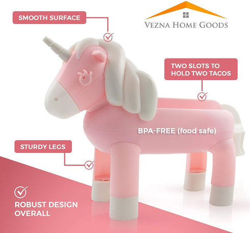 Unicorn Taco Holder Kids Plate, Pink Taco Stand Holds 2 Taco Shells for Fun Taco Tuesday Party