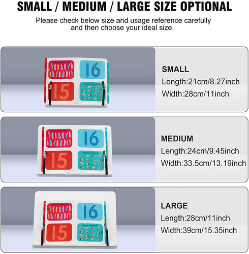 Book Stand Holder for Reading Hands Free Textbook Paper Stand Holders 13.2inch Medium 6 Angle Adjustable Lightweight Portable Foldable Sturdy White Desk Stand for Tablets Surface iPad and More