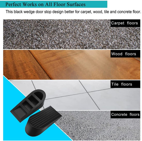 Big Door Stopper 2 Packs Heavy Duty Wedge Rubber Door Stop Works on All Floor Surfaces Height up to 1.9 Inches Non-Scratching Doorstops Special for Home Office School Heavy Door (Black)
