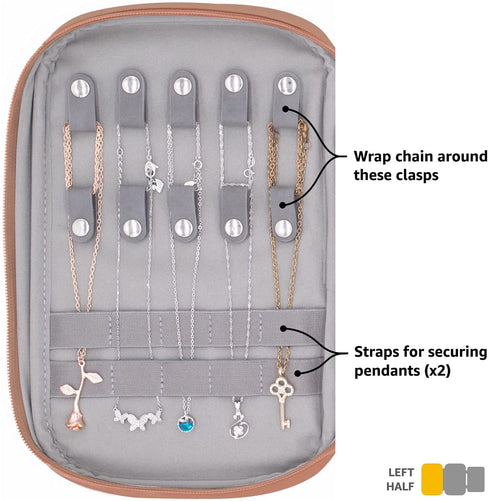 storageLAB Travel Jewelry Organizer, Faux Suede Clutch Bag for Necklaces, Earrings, Rings and Bracelets (Leather Brown)