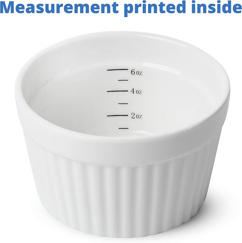 BTaT- Ramekins, Set of 8, Ramekins for Baking, Ramekins 6 oz, Ramekin with Measurement Markings, Creme Brulee Dishes, Souffle Cups, Custard Cups, Ceramic Bakeware, Souffle Dish, Small Ceramic Bowl