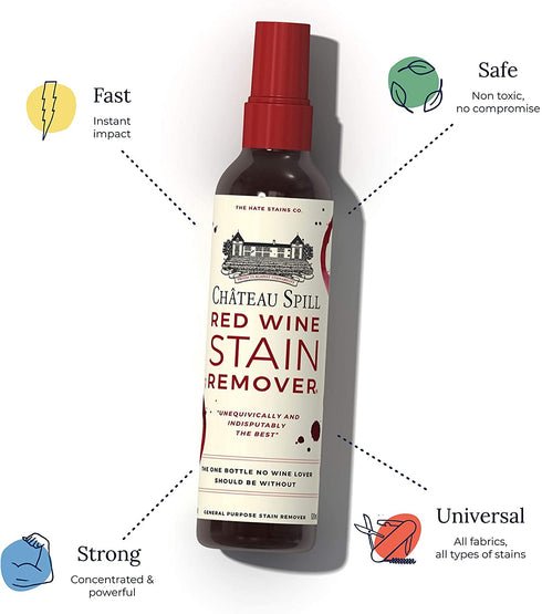 Chateau Spill Red Wine Stain Remover Super Concentrated and Safe Spray Cleaner for New and Set-In Wine Stains on Carpet, Rugs, Clothing Upholstery and Laundry (120ml, 4 oz Spray Bottles) 3 Pack
