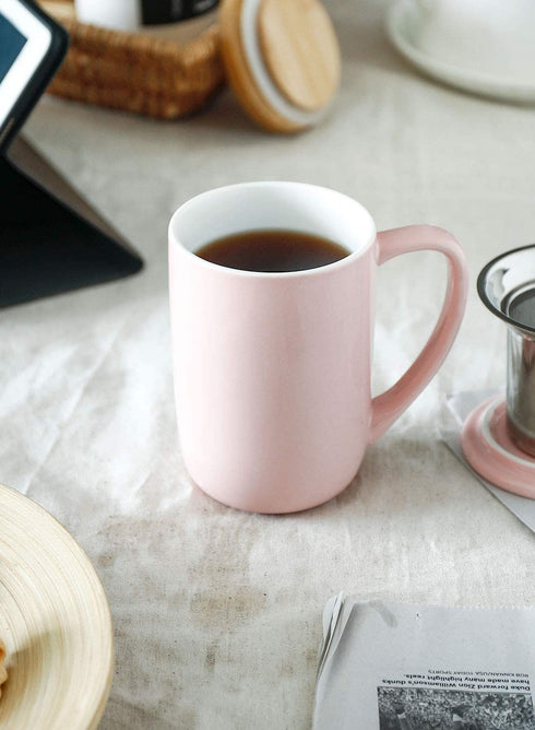 Sweese 203.108 Ceramic Tea Mug with Infuser and Lid, Single Cup Loose Tea Brewing System, Draw Your Own Design, 16 OZ, Pink