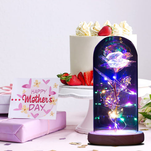 NewX Forever Galaxy Lighted Rose Flower Gift for Women, Beauty Led Rose Lamp in Glass Dome,Colorful Artificial Flowers Gift for Mother's Day,Birthday,Wedding Anniversary,Valentine's Day etc