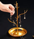ChezMax Jewelry Display Necklace Earring Organizer Holder Metal Birds Tree Stand with Tray Antique Bracelet Rings Rack Tower Decoration for Women Girl Gold 9.4 Inch