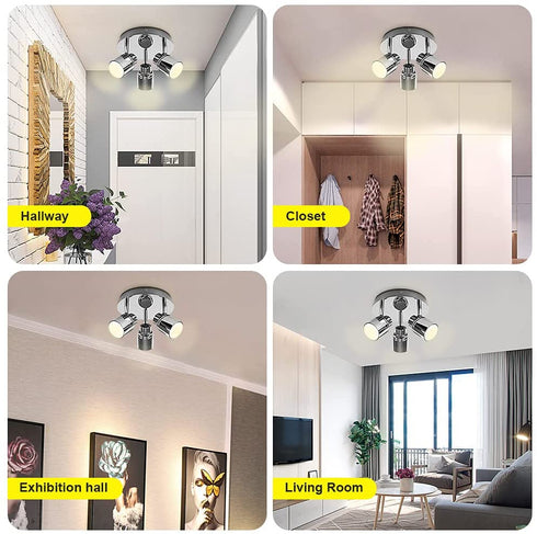 DLLT Modern 3-Light Multi-Directional Ceiling Fixture, Adjustable Round Track Lighting Kits, GU10 LED Bulb Flush Mount Ceiling Spot Light for Kitchen Hallway Bedroom, Warm White, Polished Chrome