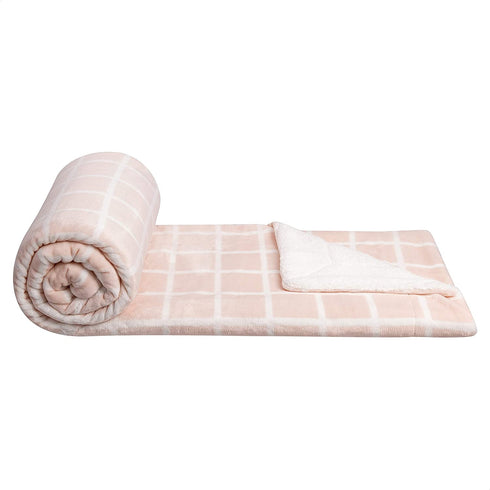 Amazon Basics Ultra-Soft Micromink Sherpa Blanket - Throw, Blush Grid