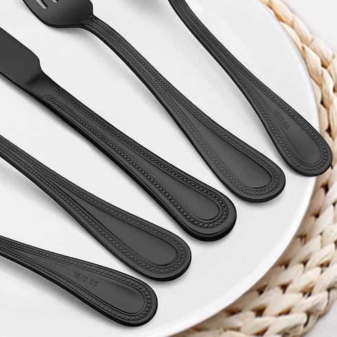 LIANYU 20-Piece Black Silverware Set for 4, Stainless Steel Flatware Cutlery Set with Pearled Edge, Home Kitchen Restaurant Tableware Utensils Include Knives Spoons Forks, Dishwasher Safe