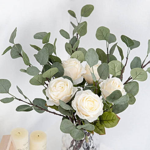 Artificial Eucalyptus Stems Leaves 6 Pcs Straight Silver Dollar Eucalyptus Leaf Silk Greenery Bushes Plastic Plants Floral Faux Greenery Stems for Party Wedding Home Decor(Grey Green)