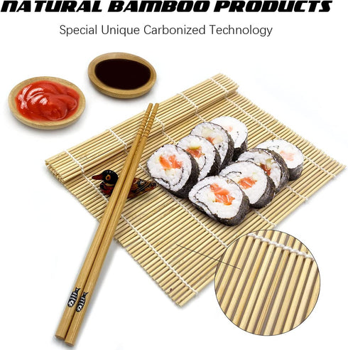 MOLAD 18 Pcs Sushi Making Kit For Beginners, Bamboo Sushi Mat, All In One Sushi Bazooka Maker with Bamboo Mats, Bamboo Chopsticks, Paddle, Sushi Knife, Chopsticks Holder, DIY Sushi Roller Machine