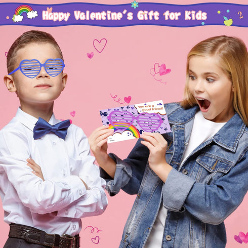 KMUYSL Valentines Day Cards for Kids with 36Pack Heart Shaped Glasses, Valentine Party Favors Kids Toys Set with Valentines Cards Kids Exchange Cards for School Classroom, Ideal Valentine Gifts