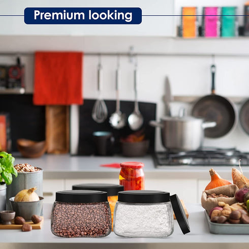 Kitchen Storage Jars Set of 2 34Oz Square Glass Spice Jars with Lids Durable Jar Sets for Kitchen Counter Multipurpose Food Storage Canisters