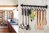 Gourmet Kitchen Utensil Rack with 6 Hooks, Wall Mounted Rail Wrought Iron Hanging Utensil Holder Rack with Removable S Hooks 16 Inch (Black-6 Hooks)