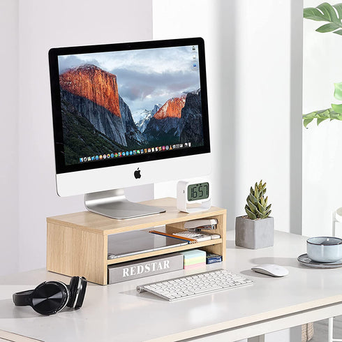 FITUEYES Monitor Stand - 2 Tiers Computer Monitor Riser with 16.7 Inch Shelf, Wood Desktop Stand for Laptop Computer Screen, Desk Organization, Office Supplies, Oak, DT204201WO