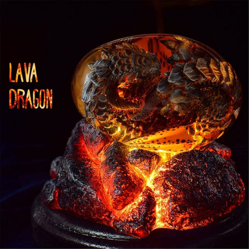 WFLWLHH Lava Dragon Egg, Dream Crystal Transparent Dragon Egg, Green Flying Dragon with Lava Base, Crystal Transparent Lava Dragon Egg Resin Handmade Sculpture Ornaments Souvenir. (Purple)