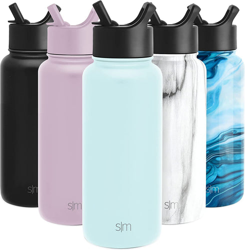 Simple Modern Water Bottle with Straw Lid Vacuum Insulated Stainless Steel Metal Thermos | Reusable Leak Proof BPA-Free Flask for Gym, Travel, Sports | Summit Collection | 32oz, Seaside Blue