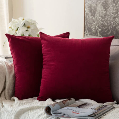 MIULEE Pack of 2 Velvet Pillow Covers Decorative Square Pillowcase Soft Solid Wine Red Cushion Case for Decor Sofa Bedroom Car 22 x 22 Inch 55 x 55 cm