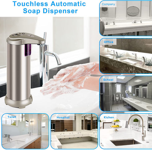 Soap Dispenser, Touchless Automatic Soap Dispenser, Waterproof Base Stainless Steel Infrared Sensor Type Adjustable Soap Dispenser for Family Restaurants