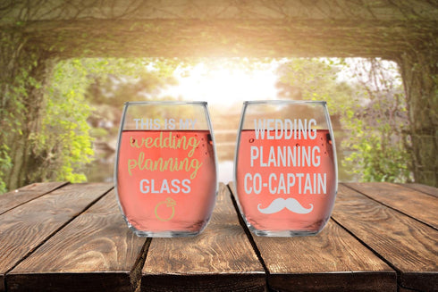 This is My Wedding Planning Glass / Planning Co-Captain - Funny 15oz Crystal Wine Glass - Stemless Wine Glass Couples Sets - Perfect idea for Bridal and Engagement Gifts