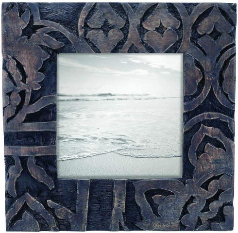 Foreside Home and Garden Dark 4 x 4 inch Carved Wood Picture Frame, Gray
