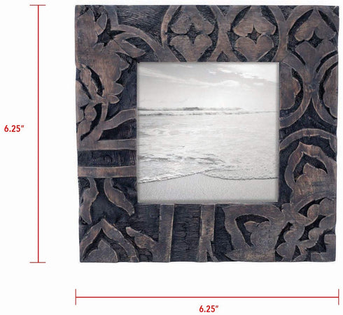 Foreside Home and Garden Dark 4 x 4 inch Carved Wood Picture Frame, Gray