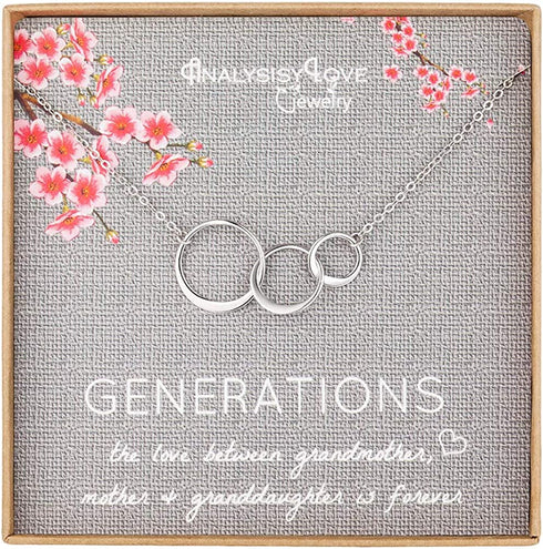 AnalysisyLove 3 Generations Necklace - Sterling Silver Interlocking Infinity 3 Circles Necklace for Grandma Mom Granddaughter, Birthday Jewelry Mothers Day Gift