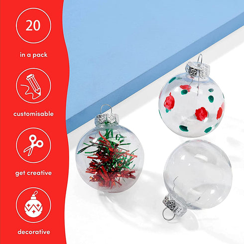 20 Pcs Clear Plastic Fillable Ornament Balls,Removable Top Clear Hanging Ornaments Ball,DIY Plastic Ornaments Round Balls,Perfect for Decoration On Christmas Trees,Wedding,Party(60mm)