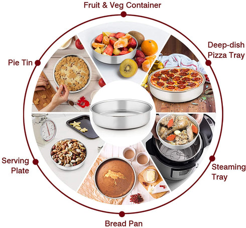 TeamFar 6 Inch Cake Pan, 6 Pcs Cake Pan Set Round Baking Pan Stainless Steel for Baking Steaming Serving, Fit in Oven Pressure Cooker Air Fryer, Healthy & Heavy Duty, Easy Clean & Dishwasher Safe