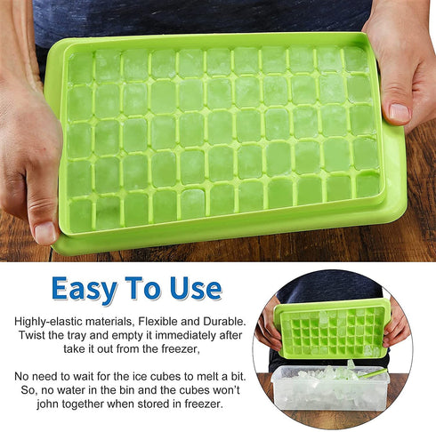 Ice Cube Tray with Lid and Bin for Freezer, Easy Release 55 Nugget Ice Tray with Cover, Storage Container, Scoop. Perfect Small Ice Cubes Trays & Mold. Flexable Durable Plastic, BPA Free