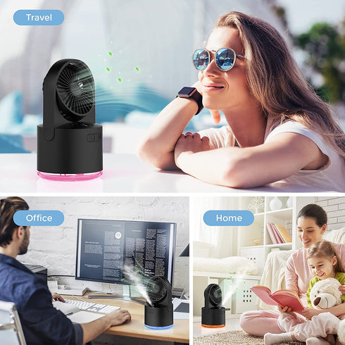 Cool Mist Air Diffuser, toberto 3 Speeds Rechargeable Portable Personal Mist USB Quiet Mini Fan Black
