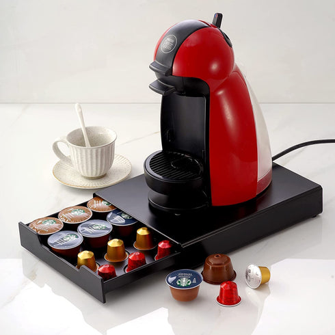 Miuly Nespresso Coffee Pod Holder for 20 Capsules,Small Storage Drawer Organizer Compatible with Dolce Gusto and Nespresso Originalline,Black