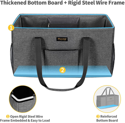 GhvyenntteS Extra Large Utility Tote Bag with Metal Wire Frame & Reinforced Bottom Board, Standing, Waterproof, Collapsible