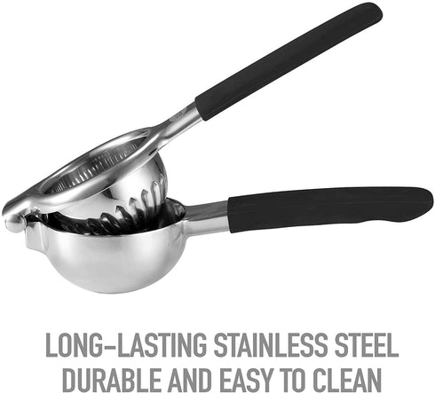 HELLO CUCINA Stainless Steel With Silicon Handle Top Quality Lemon Squeezer, Premium Manual Citrus Juicer, Portable Hand Held Fruit Juice Press - an Essential Kitchen Extractor Gadget