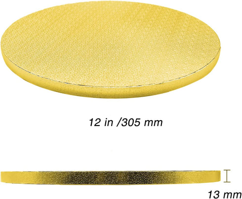 MR.FOAM 12 Inch Cake Board Drums Round, 5PCS Cake Boards Rounds Sturdy 1/2 inch Thick for Heavy Or Multi-Tiered Cakes Gold Pizza Base Disposable Cake Drums, Corrugated Paper Board (Gold)