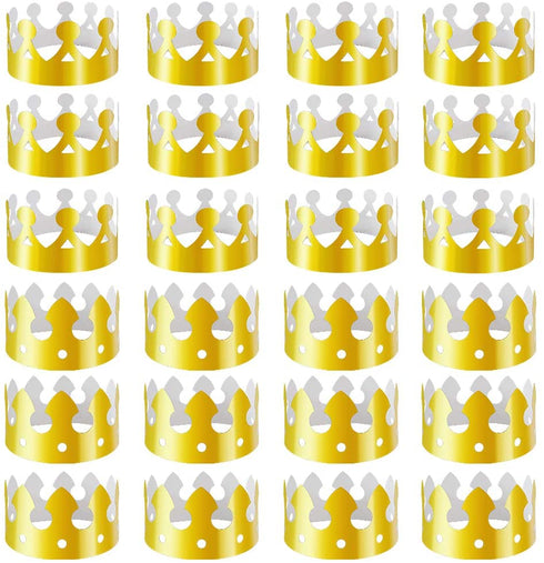 28 Pack Gold Paper Crown Gold Foil Party Crown Hat Cap for Birthday Celebration Baby Shower Photo Props ( 2 Styles )