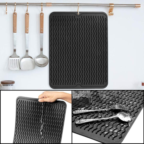 Acescen Dish Drying Mat Absorbent Reversible Reusable Dishes Drying Rack Pad Eco-friendly Silicone Heat Resistant Washable Mats for Kitchen Counter 2Pack 15.8" x 12"