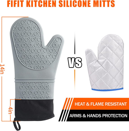 13 Pcs Set Oven Mitts and Pot Holders, Silicone Oven Mitts and Pot Holders 500F Heat Resistant, Includes Mini Oven Mitts, Hot Pads, Wall Hooks, Food Tongs- Perfect for Kitchen,Cooking,Protecting Hands