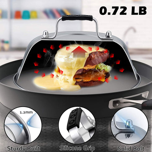 Cheese Melting Dome Set of 2, Leonyo 12" & 9" Metal Steam Basting Cover for Griddle Grill, Heavy Duty Stainless Steel Griddle Accessories for BBQ Flat Top Kitchen Cooking Hamburger, Heat Proof Handle