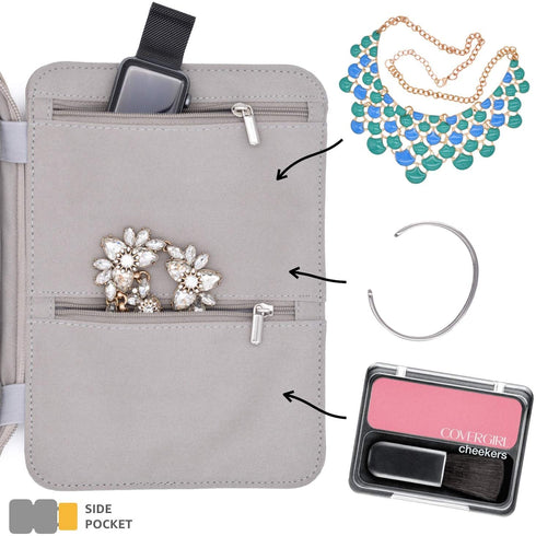 storageLAB Travel Jewelry Organizer, Faux Suede Clutch Bag for Necklaces, Earrings, Rings and Bracelets (Grey)