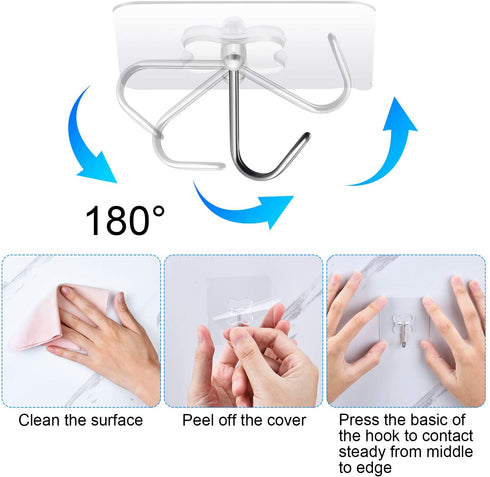 12Pcs Adhesive Hooks Heavy Duty, Self Sticky Wall Hooks for Hanging Key, Towel, Coat, No Damage Wall Hangers for Bathroom, Kitchen