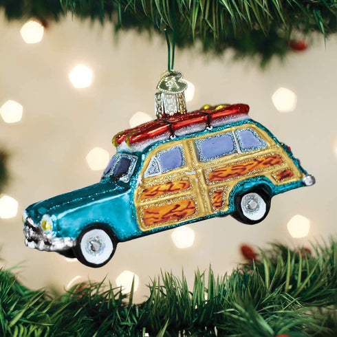 Old World Christmas Beach Gifts Glass Blown Ornaments for Christmas Tree Surfs Up Wagon