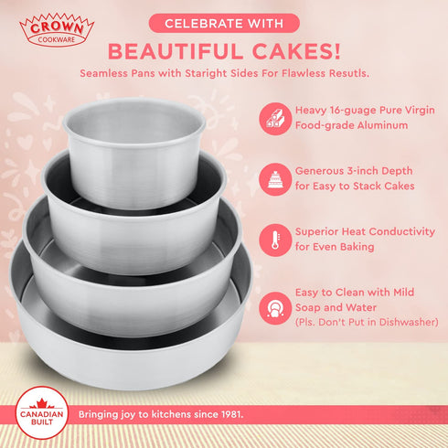 Crown 7 inch Cake Pans, 2" Deep, Set of 2, Heavy Duty, Fully Straight Sides, Even-Heating, Made in Canada