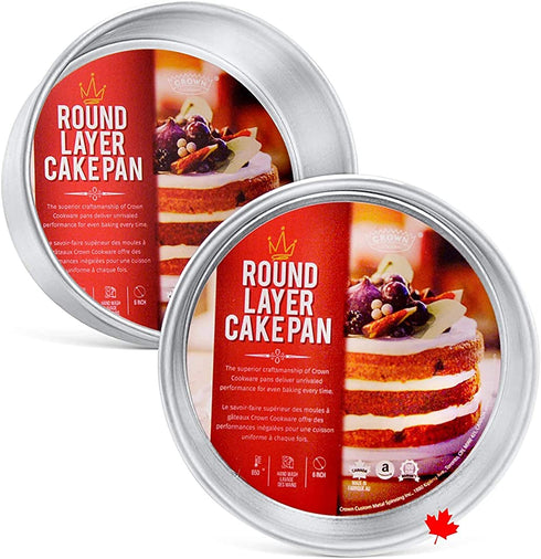 Crown 7 inch Cake Pans, 2" Deep, Set of 2, Heavy Duty, Fully Straight Sides, Even-Heating, Made in Canada