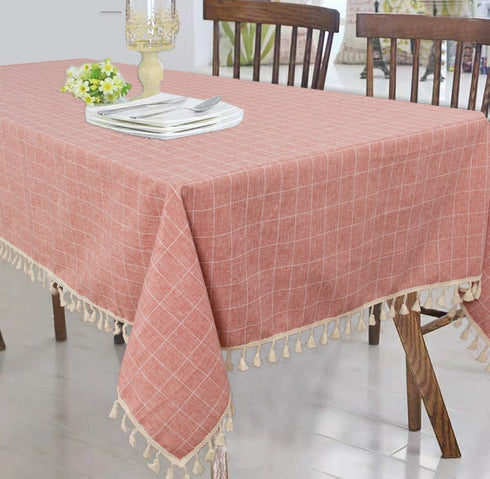 Partisout Checked Tablecloth 56x84 inch Cotton Table Cloths Rectangle Washable Table Cover (56x84, Blush)